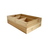 Two Compartment Bamboo Wooden Drawer Dividers - Multifunctional Draw Organizer Cutlery Tray Wood Serving Tray Storage Box Dual Pack