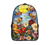 two compartment casual rucksack 3d print stained glass travel daypack funny cool bee garden sturdy large capacity bag with pockets-16inch,for adults teens laptop backpack