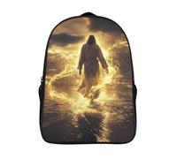 two compartment casual rucksack 3d printed walking on the sea daypacks cool jesus firm ergonomics bag adjustable padded shoulder strap-16inch,travel backpack for teens and adults
