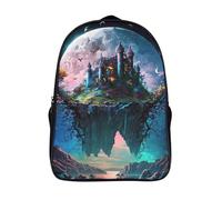 two compartment casual rucksack 3d printing island fashion daypack cool castle sturdy large capacit bag with side mesh pouch-16inch,for boys girls travel backpack