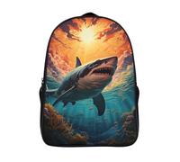 two compartment fashion school bag 3d printed attack casual daypack funny cool great white shark casual backpack with big pockets-16inch,comfortable casual rucksack for teenagers and adult