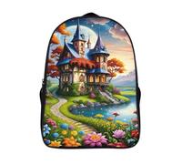 two compartment large capacity bag 3d printed garden laptop daypack cool castle casual backpack with pockets-16inch,comfortable school rucksack for camping or work