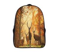 two compartment school rucksack 3d printed animal casual daypack cool golden light wild deer firm large capacity bag with pockets-16,laptop backpack for men women