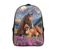 two compartment school rucksack 3d prints mountains casual daypack funny cool horses and foals sturdy cute cartoon bag with side mesh pouch-16inch,for boys and girls travel backpack
