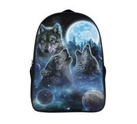 two compartment sports bag 3d print howling laptop daypack cool wolf moon casual backpack adjustable padded shoulder strap-16inch,comfortable travel rucksack outing school traveling work