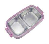 Two Compartment Stainless Steel Lunchbox Portable Leakproof Design with Silicone Seal and Four Sided Locking Lid for Meal Storage at Work or School (Green (Pink (two grid))