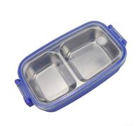 Two Compartment Stainless Steel Lunchbox Portable Leakproof Design with Silicone Seal and Four Sided Locking Lid for Meal Storage at Work or School (Green (Purple (two squares))