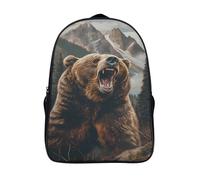two compartment travel rucksack 3d print animal daypacks funny cool wild bear roaring firm ergonomics bag with side mesh pouch-16,laptop backpack outing school traveling work