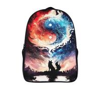 two compartment travel rucksack 3d printing yin and yang fashion daypack cool fox heaven sturdy large capacity bag with side mesh pouch-16inch,for adults teens casual backpack