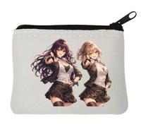 Two Confident Anime Girls Pointing Neoprene Coin Purse Pouch 10x11cm White