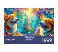 Two Corgis in A Vibrant, Magical Forest with A Castle 1000Pc Jigsaw Puzzle Fantasy Cute Pet - Educational & Challenging, Gift for All 70x50cm/1000pcs