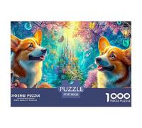 Two Corgis in A Vibrant, Magical Forest with A Castle 1000Pc Jigsaw Puzzle Fantasy Cute Pet - Ideal for Family Fun, Adults & Kids 38x26cm/1000pcs