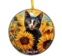 Two Cornish Rex Cat With Sunflowers Crimbo Baubles With Ribbon Remembrance Ornament Ceramic Keepsake