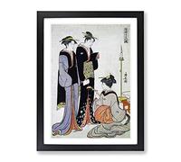 Two Courtesans & A Geisha By Torii Kiyonaga Asian Japanese Framed Print | A2 Black Framed Wall Art | Ready to Hang | Asian Nature Picture | Living Room Bedroom Lounge Office