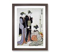 Two Courtesans & A Geisha By Torii Kiyonaga Asian Japanese Framed Print | A2 Walnut Framed Wall Art | Ready to Hang | Asian Nature Picture | Living Room Bedroom Lounge Office