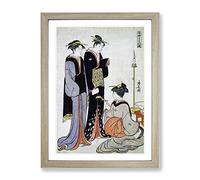 Two Courtesans & A Geisha By Torii Kiyonaga Asian Japanese Framed Print | A4 Oak Framed Wall Art | Ready to Hang | Asian Nature Picture | Living Room Bedroom Lounge Office
