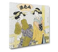 Two Courtesans on a Balcony by Kikukawa Eizan Asian Japanese Canvas Wall Art Print Ready to Hang, Framed Picture for Living Room Bedroom Home Office Décor, 14x14 Inch (35x35 cm)