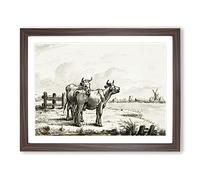 Two Cows In A Meadow By Jean Bernard Vintage Framed Print | A4 Walnut Framed Wall Art | Ready to Hang | Classic Animal Picture | Living Room Bedroom Lounge Office