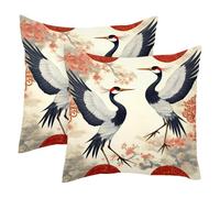 Two Crane on Tradition 2 Pack Square Throw Pillow Covers Decorative Soft Velvet Pillowcase for Couch Sofa Bed Car Living Room, 40x40cm