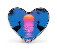 Two cranes at dusk Heart Brooch Pin Two Cranes at Dusk for Backpacks Or Lapels Valentine Pin Anniversary