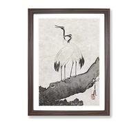 Two Cranes By Ogata Gekko Asian Japanese Framed Print | A4 Walnut Framed Wall Art | Ready to Hang | Asian Animal Picture | Living Room Bedroom Lounge Office