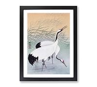 Two Cranes By Ohara Koson Asian Japanese Framed Print | A3 Black Framed Wall Art | Ready to Hang | Asian Animal Picture | Living Room Bedroom Lounge Office