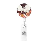 Two Cranes Chrysanthemums Badge Reel Retractable Clip Work Badge Holder Lightweight Plastic Name Card Holder ID Badge Clips for Nurses Office Gifts