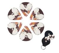 Two Cranes Chrysanthemums Guitar Picks 6 Pack, 0.96mm Thickness Celluloid Bass Pick with Leather Guitar Pick Holder Keychain Abstract Art Pics Plectrum for Acoustic Electric Guitar, Ukulele, Bass