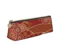 Two Cranes Chrysanthemums Leather Pencil Case Slim Design Pen Bag with Metallic Zipper Pocket Size for Or Student Office College Middle School Pen Pouch