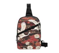 Two Cranes Chrysanthemums Printed Chest Bag Shoulder Sling Bag for Men Women, Foldable Outdoor Crossbody Chest Packs Sport Daypacks