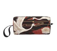 Two Cranes Chrysanthemums Printed Makeup Bag Simple Travel Cosmetic Bags Waterproof Cosmetic Case Toiletry Bag Organizer for Women Mom Girls