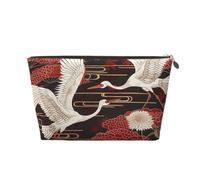 Two Cranes Chrysanthemums Printed Travel Cosmetic Bags with Gold Zipper Makeup Organizer Cosmetic Case Toiletry Bag for Women Mom Girls