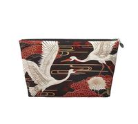 Two Cranes Chrysanthemums Printed Travel Cosmetic Bags with Silver Zipper Makeup Organizer Cosmetic Case Toiletry Bag for Women Mom Girls