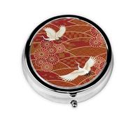 Two Cranes Chrysanthemums This Small, Round, Three-Compartment Travel Pill Box is Perfect for Storing Daily medications, Vitamins, and on-The-go.