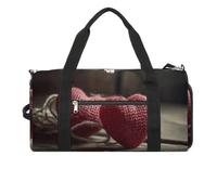 Two Crocheted Hearts Gym Bag Sport Gym Tote Bag Lightweight Duffle Bag Carry On Weekender Bags for Women Men, white, One Size