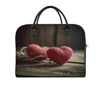 Two Crocheted Hearts Laptop Tote Bag Casual Travel Handbag Multi Pocket Shoulder Bags for Work Travel