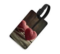 Two Crocheted Hearts Luggage Tag Travel Essentials TPU Bag Tag Personalized Luggage Tags Holder Name Id Identifiers Card with Black Lanyard for Suitcase Backpack Toolbox, Black, One Size, Luggage Tag