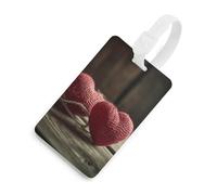 Two Crocheted Hearts Luggage Tag Travel Essentials TPU Bag Tag Personalized Luggage Tags Holder Name Id Identifiers Card with Black Lanyard for Suitcase Backpack Toolbox, White, One Size, Luggage Tag
