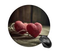 Two Crocheted Hearts Mousepad Round Anti-Slip Waterproof Rubber Base Mice Mat Cute Mousepad for Work Office Home Gaming Laptop Men Women Small Size 7.8 X 7.8 Inches