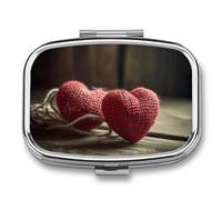 Two Crocheted Hearts Pill Box 2 Compartment Portable Pill Case Daily Square Pill Organizer for Pocket Purse Daily Medicine Container to Hold Vitamins Fish Oil Travel Gifts