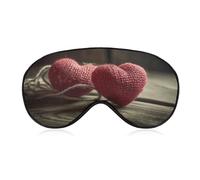 Two Crocheted Hearts Sleep Mask Light Block-Out Eye Mask for Side Sleeper Pressure-Free Soft Night Blindfold with Adjustable Strap Breathable Sleep Eye Cover for Travel