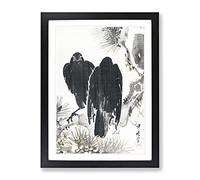 Two Crows By Kawanabe Kyosai Asian Japanese Framed Print | A4 Black Framed Wall Art | Ready to Hang | Asian Animal Picture | Living Room Bedroom Lounge Office