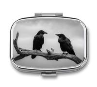 Two Crows on The Branch of Old Tree Pill Box 2 Compartment Portable Medicine Pill Case Travel Pill Organizer for Pocket Purse