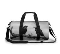 Two Crows on The Branch of Old Tree Travel Gym Bag for Women Men Cylindrical Duffle Bag Sport Workout Bag with Shoulder Strap