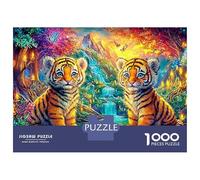Two Cubs by A Glowing Waterfall 1000 Piece Jigsaw Puzzle The Forest King Recycled Cardboard, Challenging Puzzle for Adults 38x26cm/1000pcs