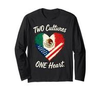 Two Cultures One Heart Half American Half Mexican USA Mexico Long Sleeve T-Shirt