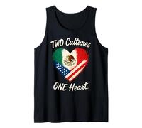 Two Cultures One Heart Half American Half Mexican USA Mexico Tank Top