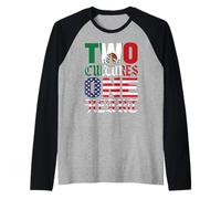 Two Cultures One Heart Mexico USA Mexican Chicano Raza Migra Raglan Baseball Tee