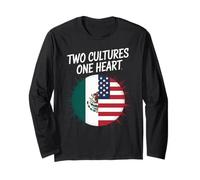 Two Cultures One Heart USA Mexico Flag Unity Art Women Men Long Sleeve T-Shirt