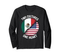Two Cultures One Heart USA Mexico Flag Unity Art Women Men Long Sleeve T-Shirt